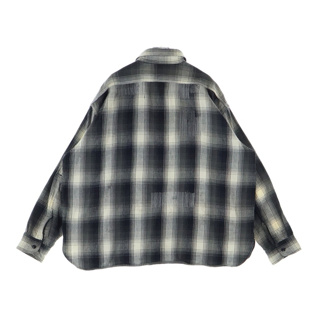 SAINT MICHAEL(セントマイケル) 25AW ×BerBerJin FLANNEL SHIRT ベルベルジン ダメージ加工 フランネル チェックシャツ 長袖シャツ グレー SM-HR1-0000-C52