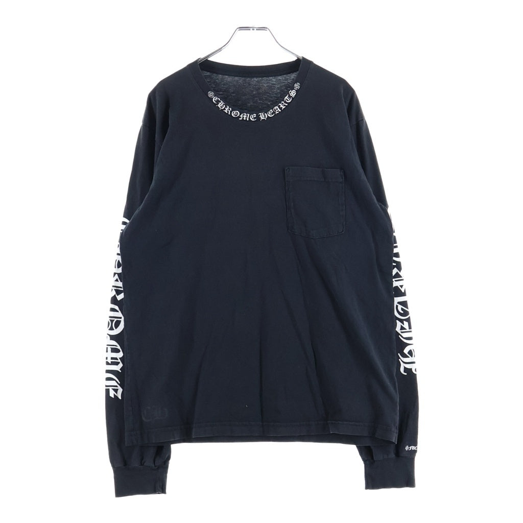 CHROME HEARTS(クロムハーツ) CH LS NECK LOGO ネックロゴプリント 袖ロゴ 長袖Tシャツ ロングスリーブカットソー ブラック