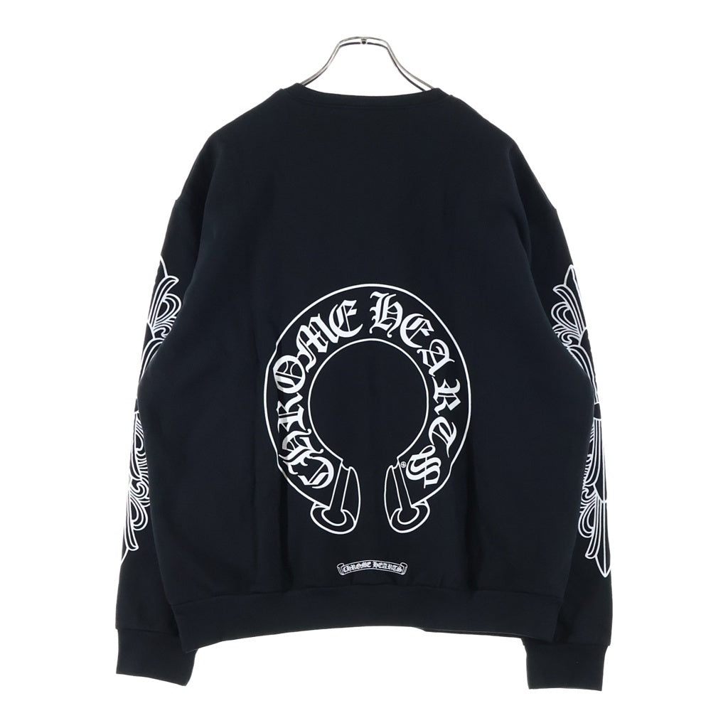 CHROME HEARTS(クロムハーツ) Horseshoe Crewneck Sweatshirt ホースシュープリント 袖フローラル クルーネックスウェットトレーナー ブラック