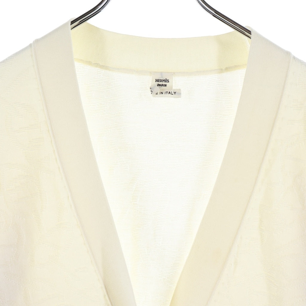 HERMES(エルメス) 24SS Naoussa ナウサ ニット カーディガン ロング丈 シェーヌダンクル 総柄 レディース ベージュ