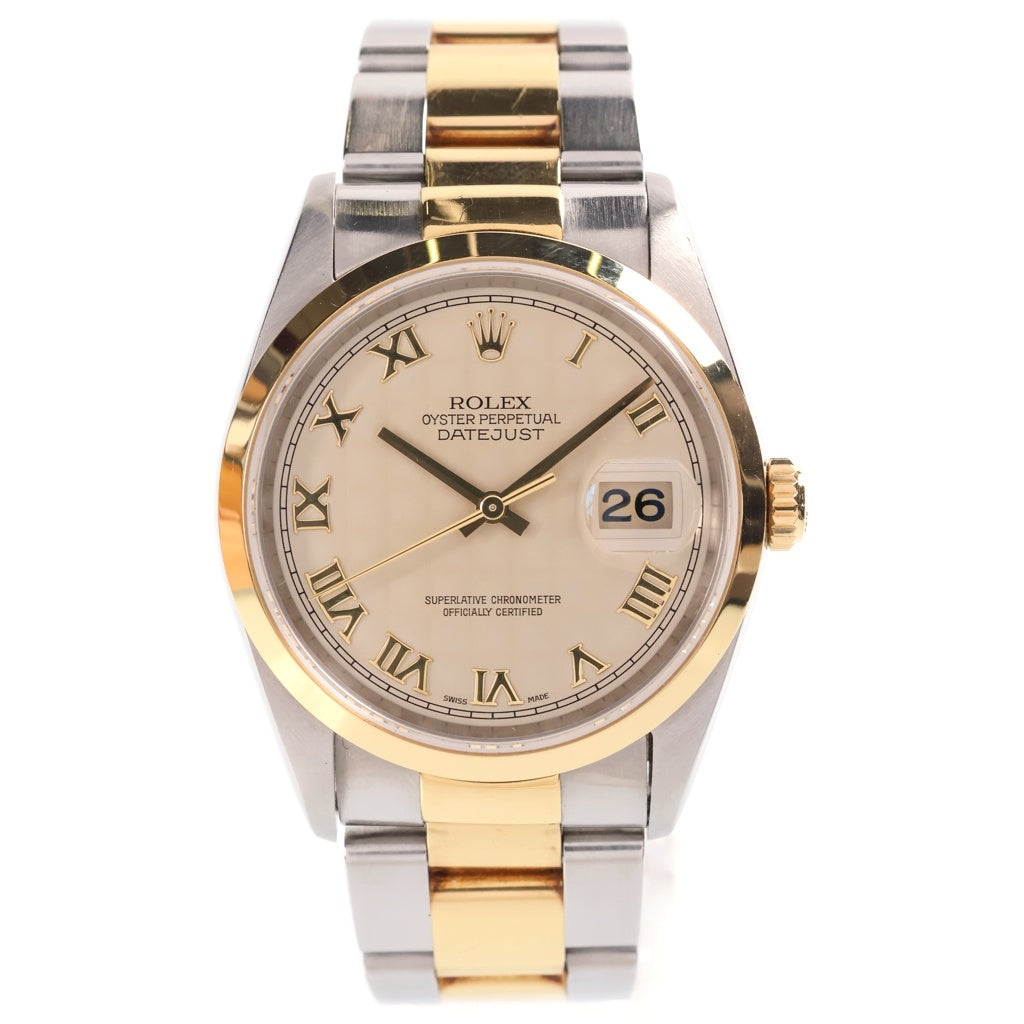 ROLEX(ロレックス) デイトジャスト アイボリーピラミッドローマンダイヤル SS×YG/AT ステンレス イエローゴールド 自動巻き 16203