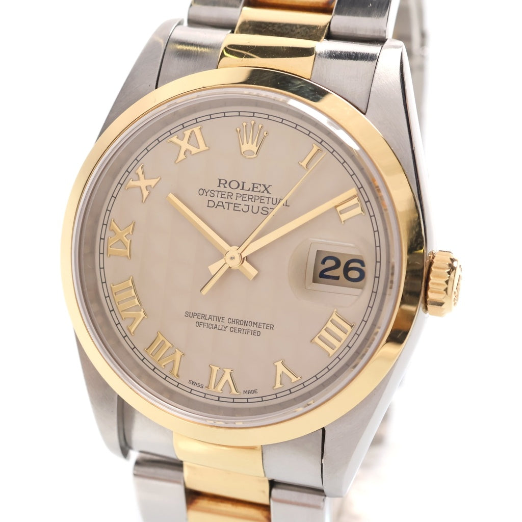 ROLEX(ロレックス) デイトジャスト アイボリーピラミッドローマンダイヤル SS×YG/AT ステンレス イエローゴールド 自動巻き 16203