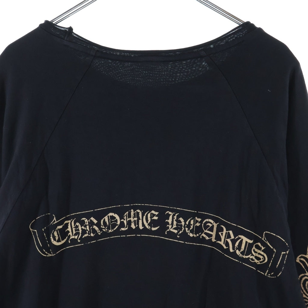 CHROME HEARTS(クロムハーツ) RIBBED L/S TEE オールド バックスクロールラベル フローラルクロス ブラック