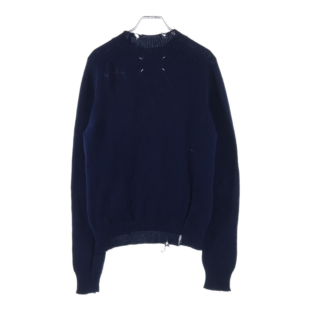 Maison Margiela(メゾンマルジェラ) 22SS ダメージ加工 クルーネック ニット コットン ネイビー S51GP0256