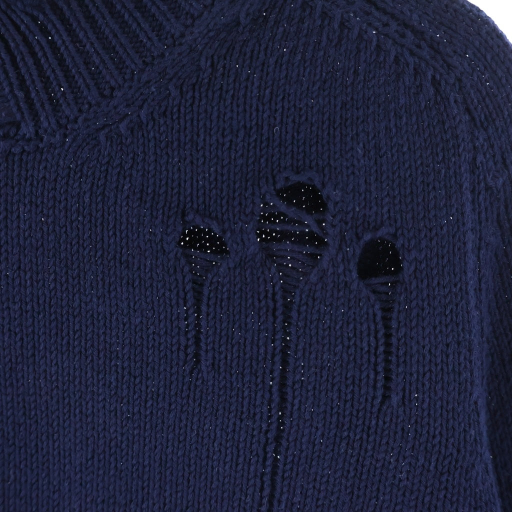 Maison Margiela(メゾンマルジェラ) 22SS ダメージ加工 クルーネック ニット コットン ネイビー S51GP0256