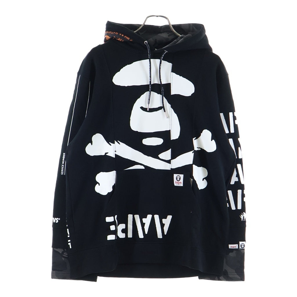 AAPE BY A BATHING APE(エーエイプバイアベイシングエイプ) スプリット パッチワークデザイン プルオーバーパーカー フーディー ブラック AAPSWM3357XX9