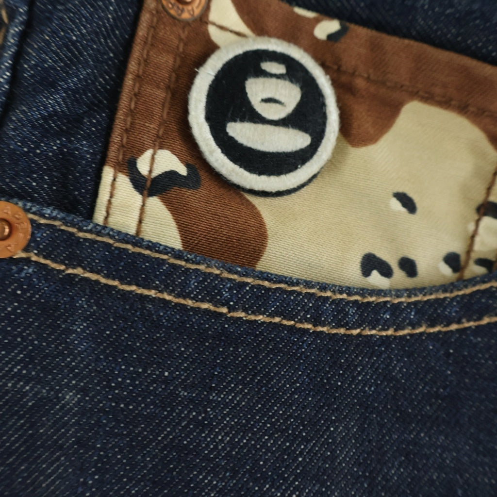AAPE BY A BATHING APE(エーエイプバイアベイシングエイプ) フロントペイント ロゴパッチ付き ハーフパンツ ショーツ インディゴ AAPSPM6184XA6