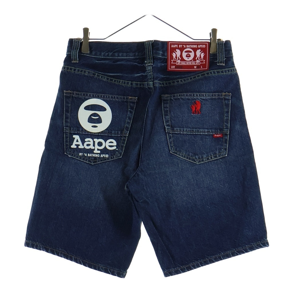 AAPE BY A BATHING APE(エーエイプバイアベイシングエイプ) バックポケット ペイント ハーフパンツ ショーツ インディゴ ASP1009A