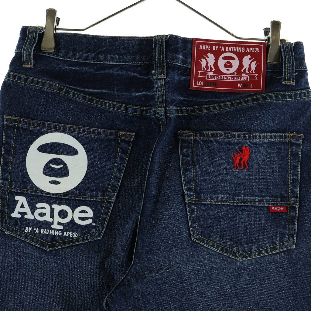 AAPE BY A BATHING APE(エーエイプバイアベイシングエイプ) バックポケット ペイント ハーフパンツ ショーツ インディゴ ASP1009A