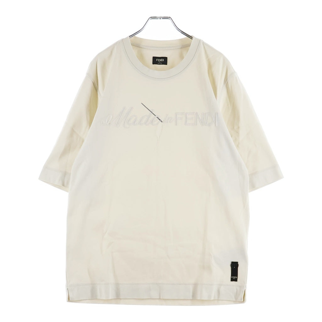 FENDI(フェンディ) 24SS ロゴ 刺繍 半袖Tシャツ クルーネック ベージュ FY1291 AR6Q