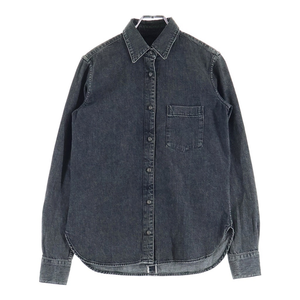 CHROME HEARTS(クロムハーツ) Leather Cross Patch Denim Shirts クロスパッチ クロスボールボタン デニムシャツ 長袖 ブラック