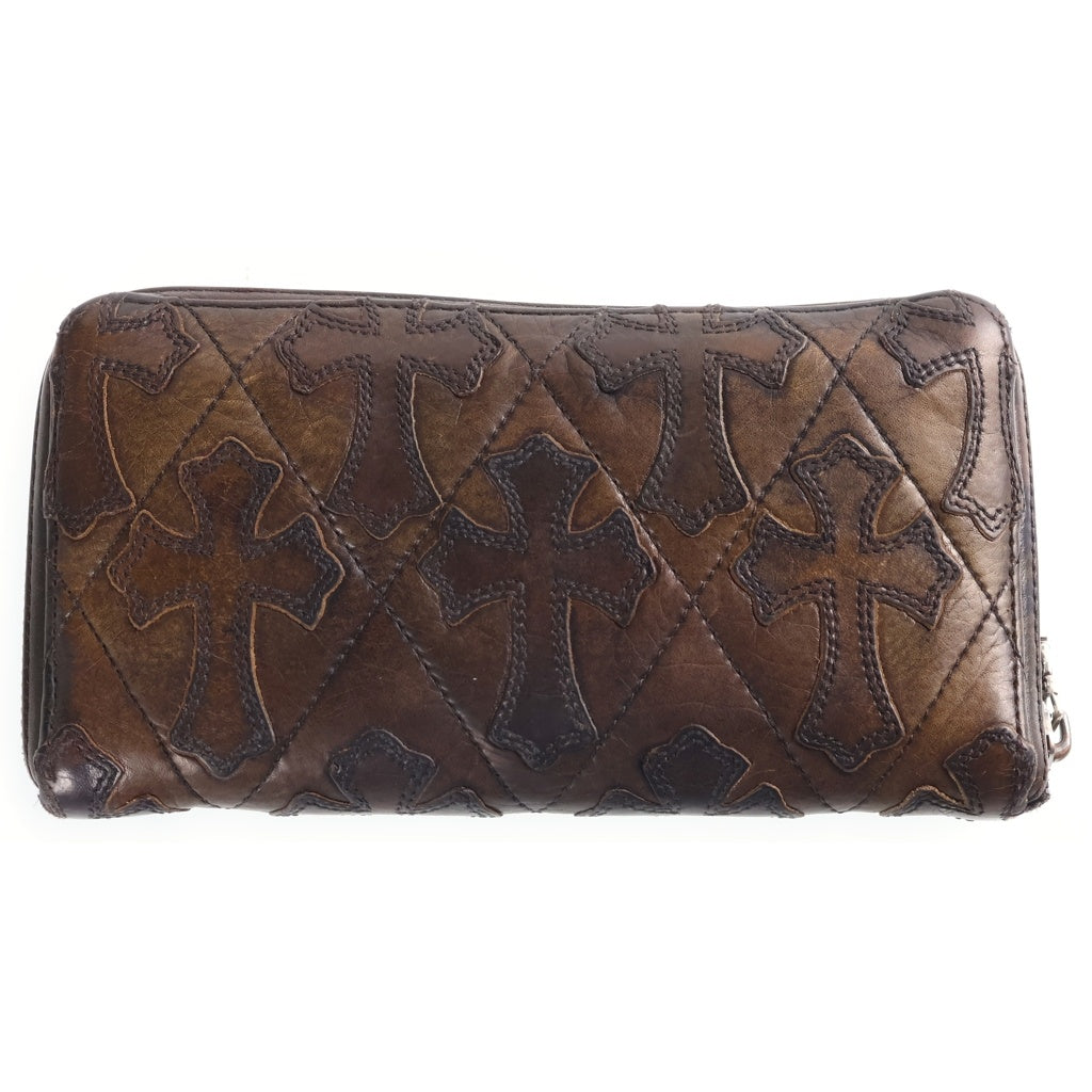 CHROME HEARTS(クロムハーツ) REC F ZIP セメタリークロスパッチ カモフラージュ 迷彩 キルティング ダガージップ レザーウォレット 長財布 カーキ