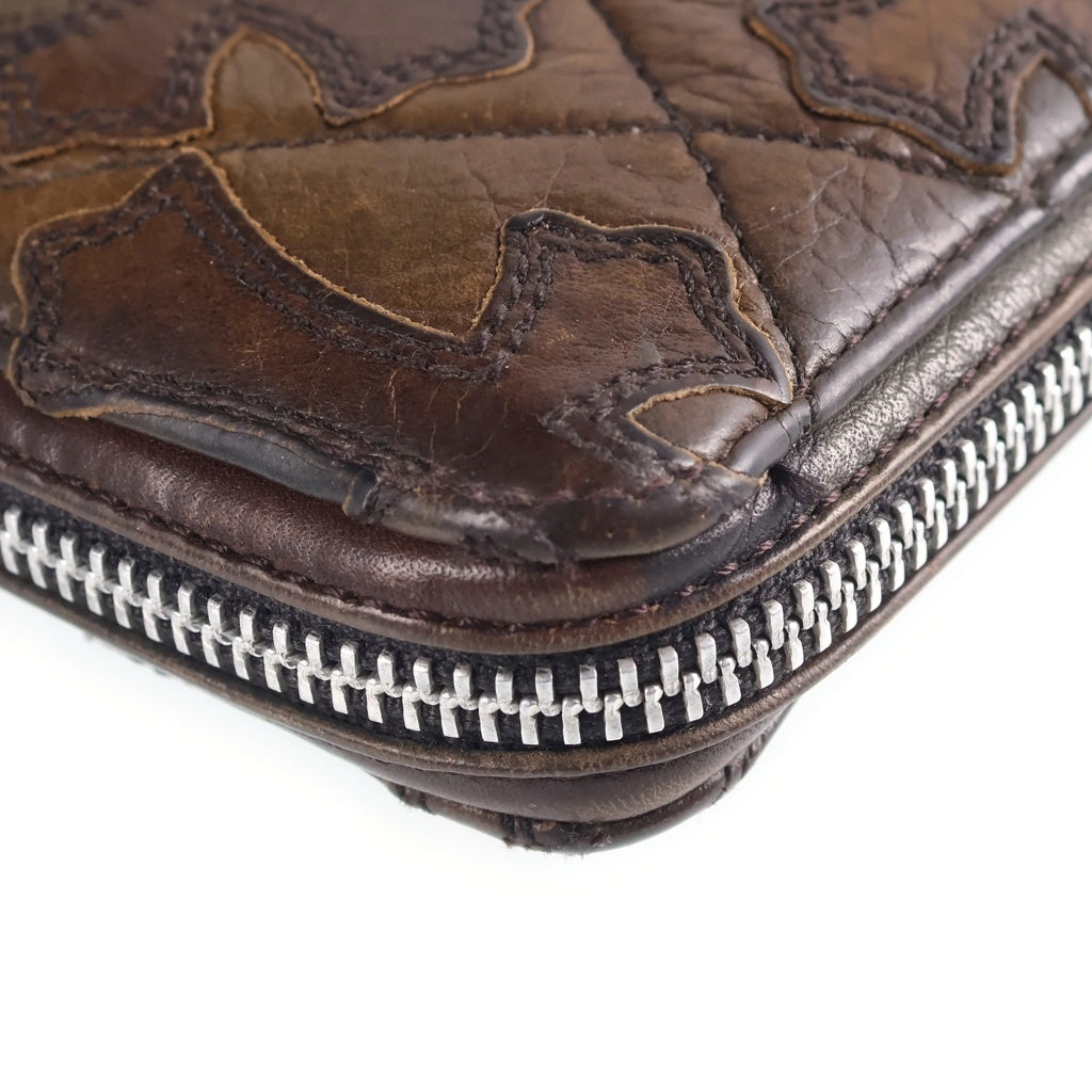 CHROME HEARTS(クロムハーツ) REC F ZIP セメタリークロスパッチ カモフラージュ 迷彩 キルティング ダガージップ レザーウォレット 長財布 カーキ