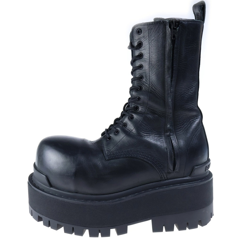 BALENCIAGA(バレンシアガ) GIANT BOOTSBBロゴダブルサイドジップレザーボリュームソールブーツ ブラック レザー
