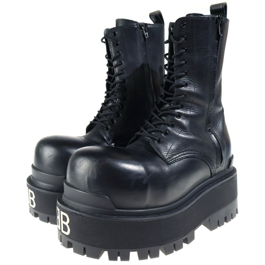 BALENCIAGA(バレンシアガ) GIANT BOOTSBBロゴダブルサイドジップレザーボリュームソールブーツ ブラック レザー