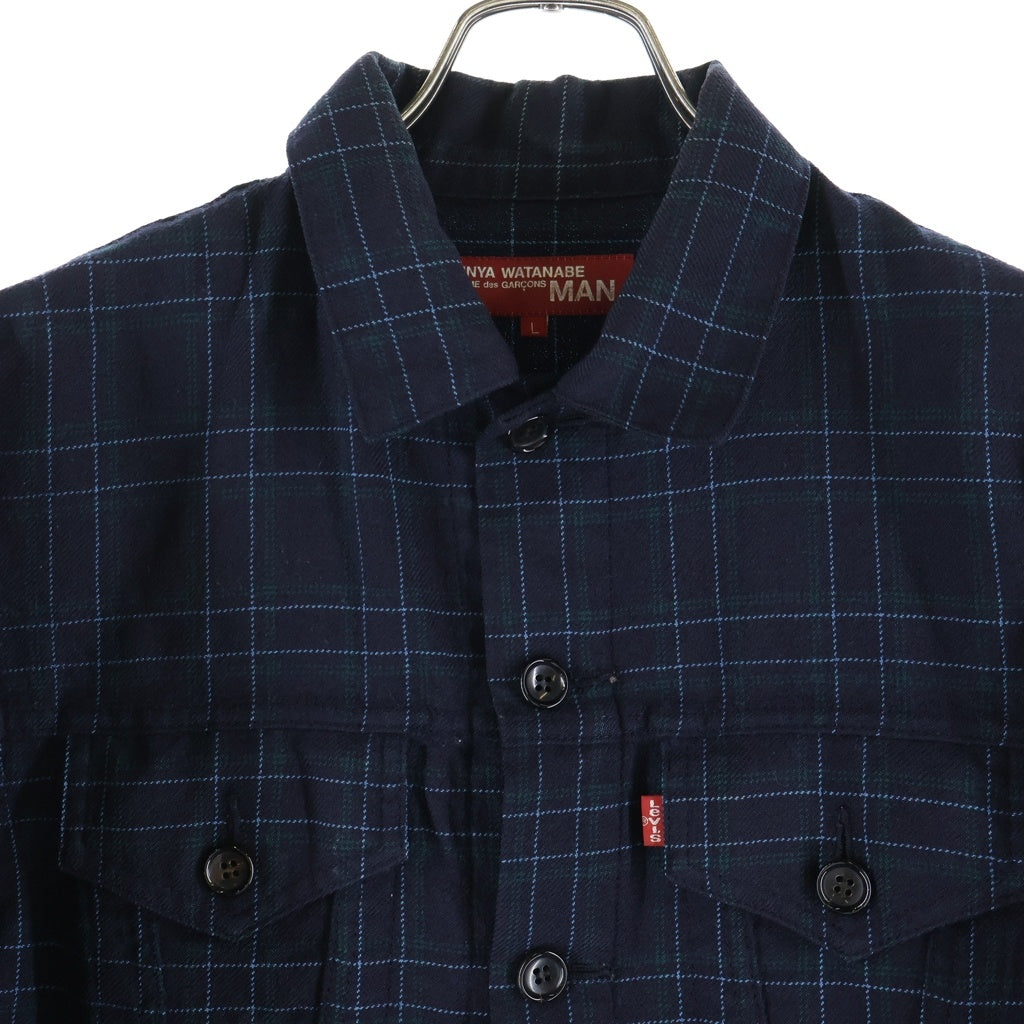 JUNYA WATANABE COMME des GARCONS(ジュンヤワタナベ コムデギャルソン) ×COMME des GARCONS MAN ×LEVI'S コムデギャルソン リーバイス チェック柄 長袖 ウールシャツ ジャケット WG-J033 ネイビー