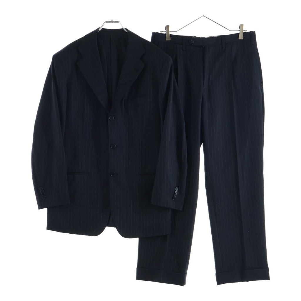 Kiton(キートン) ストライプ ウール サイドベンツ 段返し3B セットアップスーツ ブラック
