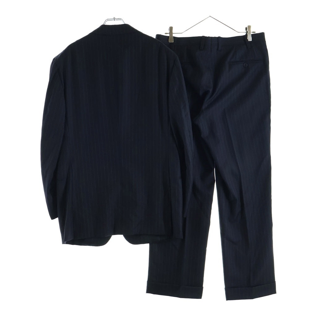 Kiton(キートン) ストライプ ウール サイドベンツ 段返し3B セットアップスーツ ブラック