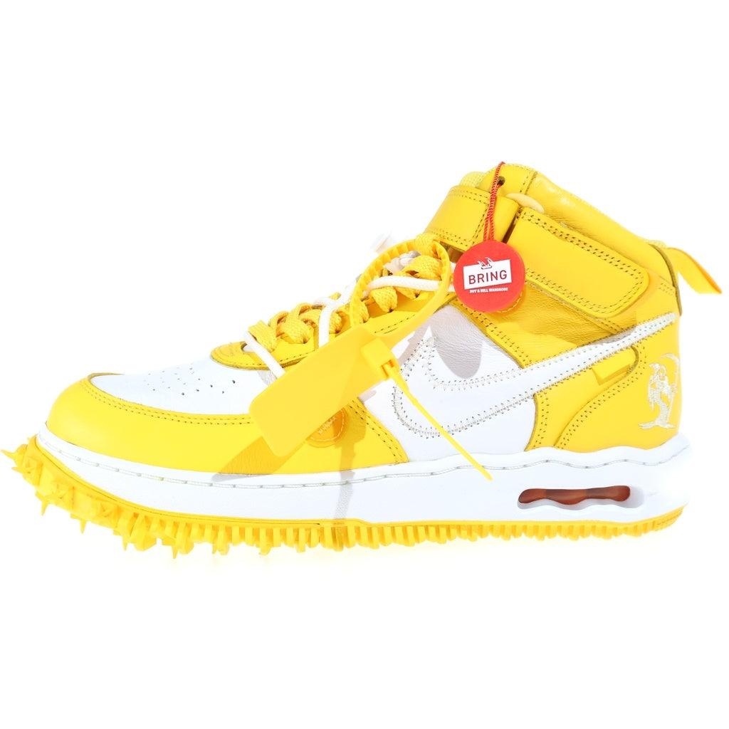 NIKE(ナイキ) ×OFF-WHITE AIR FORCE 1 MID SP LTHR オフホワイト エアフォース1 ミッドカットスニーカー ホワイト/イエロー US9.5/27.5cm DR0500-101