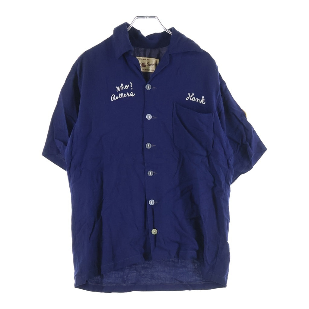 NO BRAND(ノーブランド) BEL-MARSPORTSWEAR ロゴ刺繍 オープンカラー シャツ ボウリングシャツ ネイビー