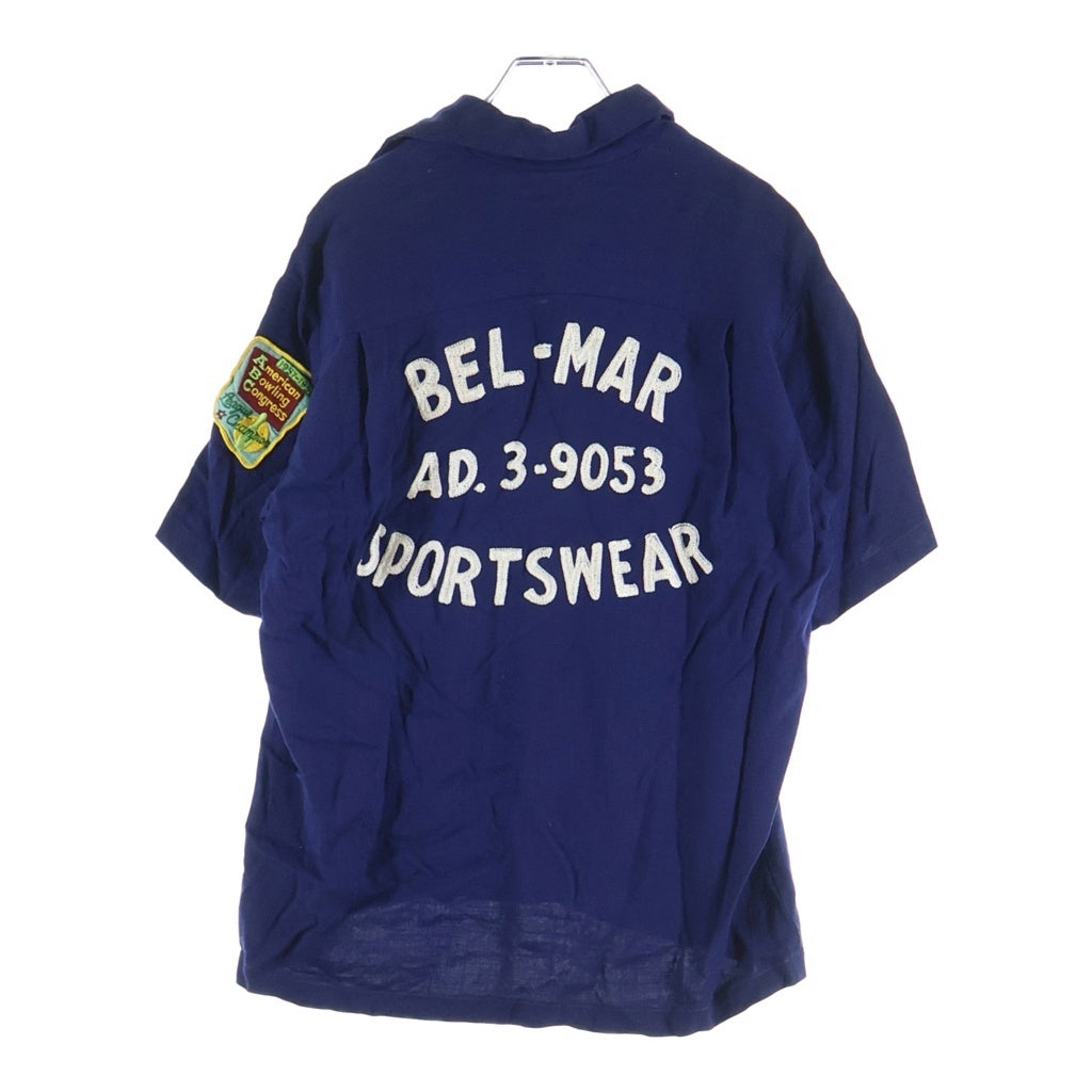 NO BRAND(ノーブランド) BEL-MARSPORTSWEAR ロゴ刺繍 オープンカラー シャツ ボウリングシャツ ネイビー