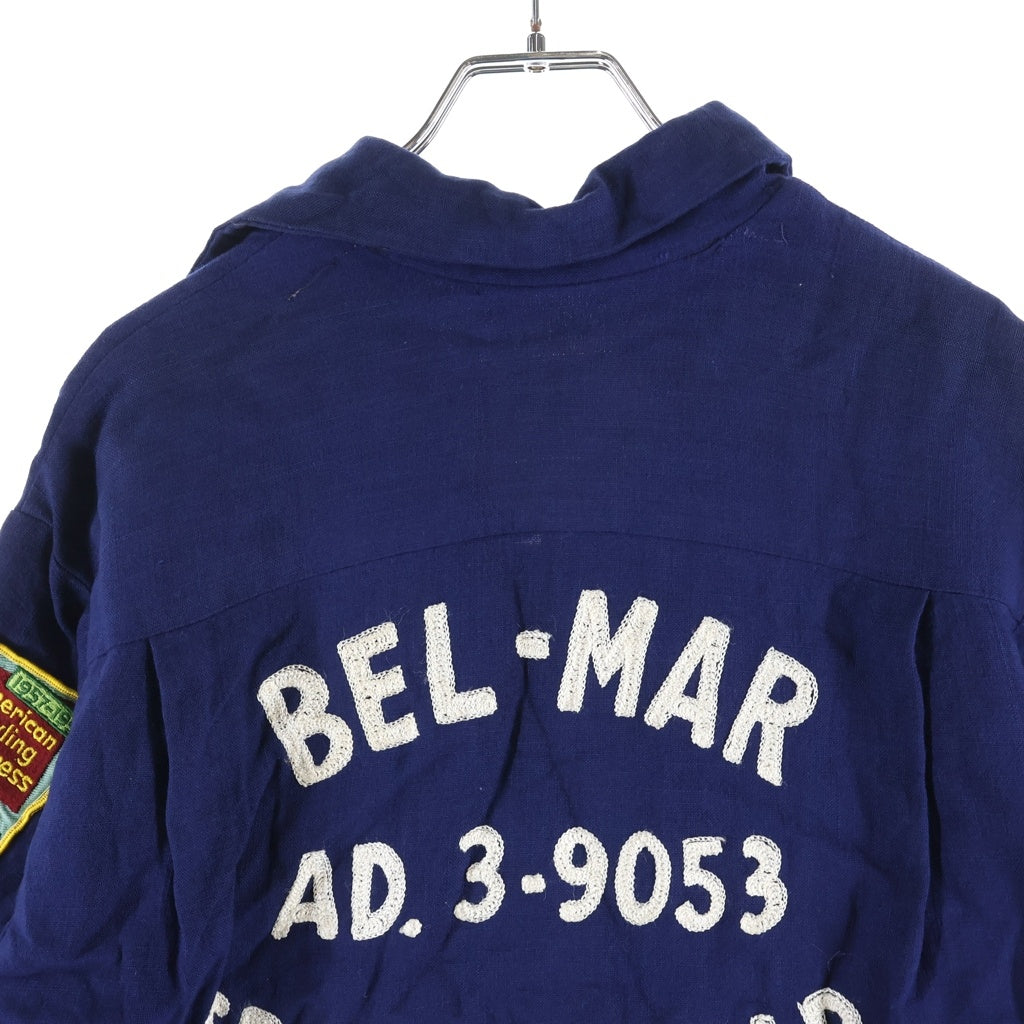 NO BRAND(ノーブランド) BEL-MARSPORTSWEAR ロゴ刺繍 オープンカラー シャツ ボウリングシャツ ネイビー