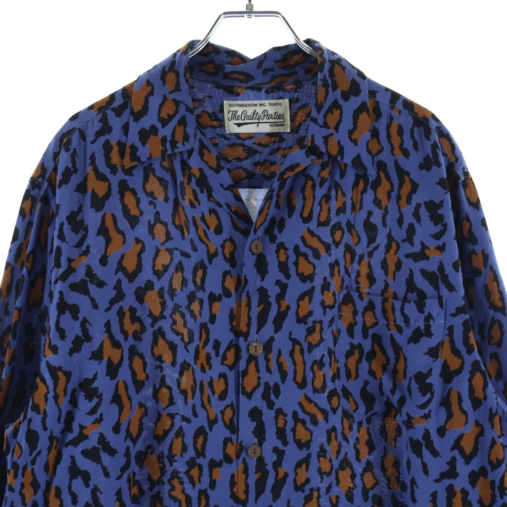 WACKO MARIA(ワコマリア) LEOPARD HAWAIIAN SHIRT レオパード ハワイアン レーヨン 長袖シャツ ブルー/ブラウン