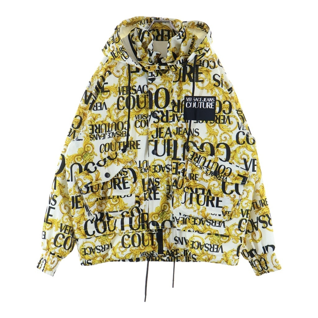 VERSACE JEANS COUTURE(ヴェルサーチジーンズクチュール) バロック フーデットナイロンジャケット メッシュ ゴールド/ホワイト