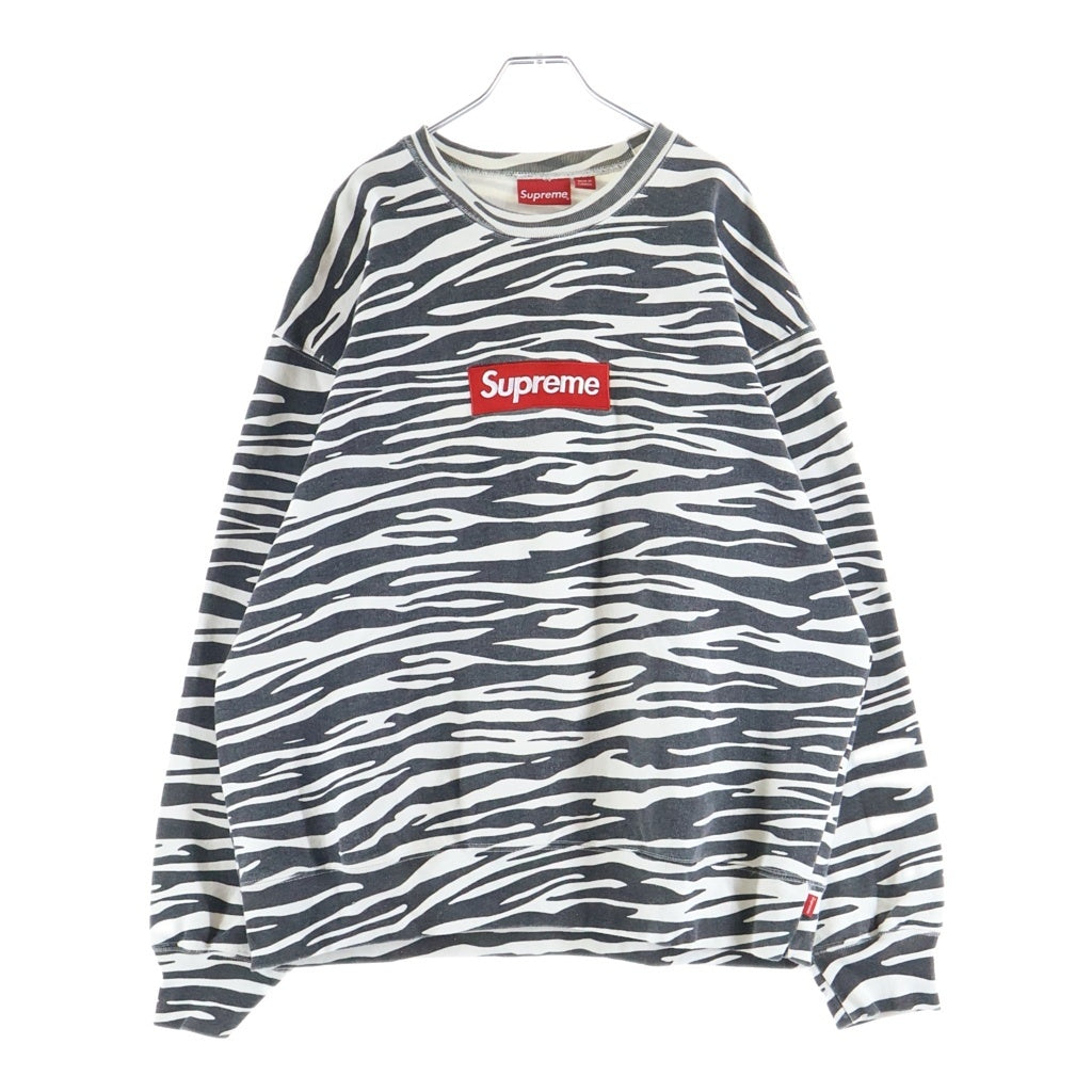 SUPREME(シュプリーム) 22AW Box Logo Crewneck Zebra ゼブラ柄 ボックスロゴ クルーネック長袖スウェットトレーナー ブラック/ホワイト