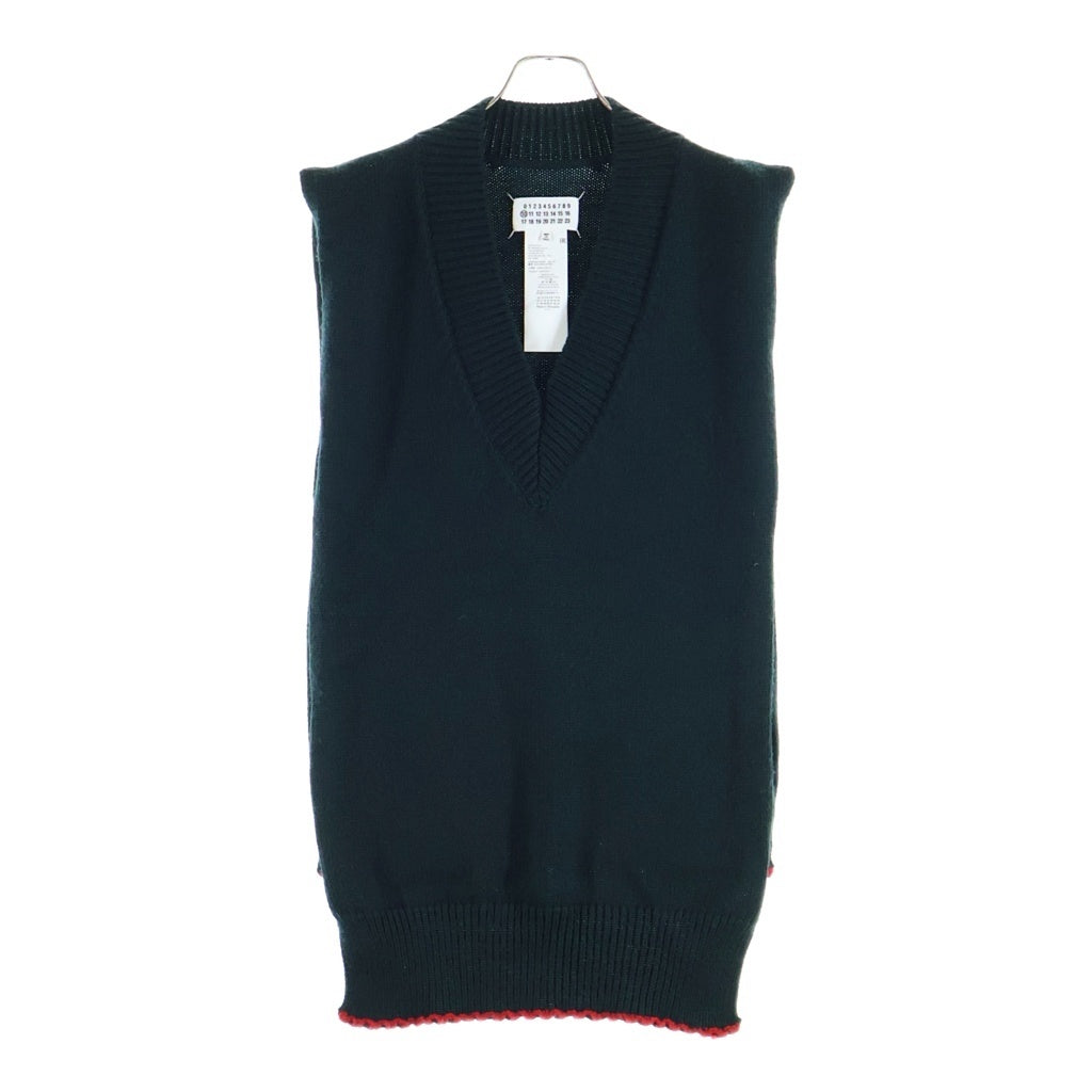 MM6 Maison Margiela(エムエムシックスメゾンマルジェラ) ジレニット ノースリーブ Vネック ウール混コットン ニットベスト グリーン レディース