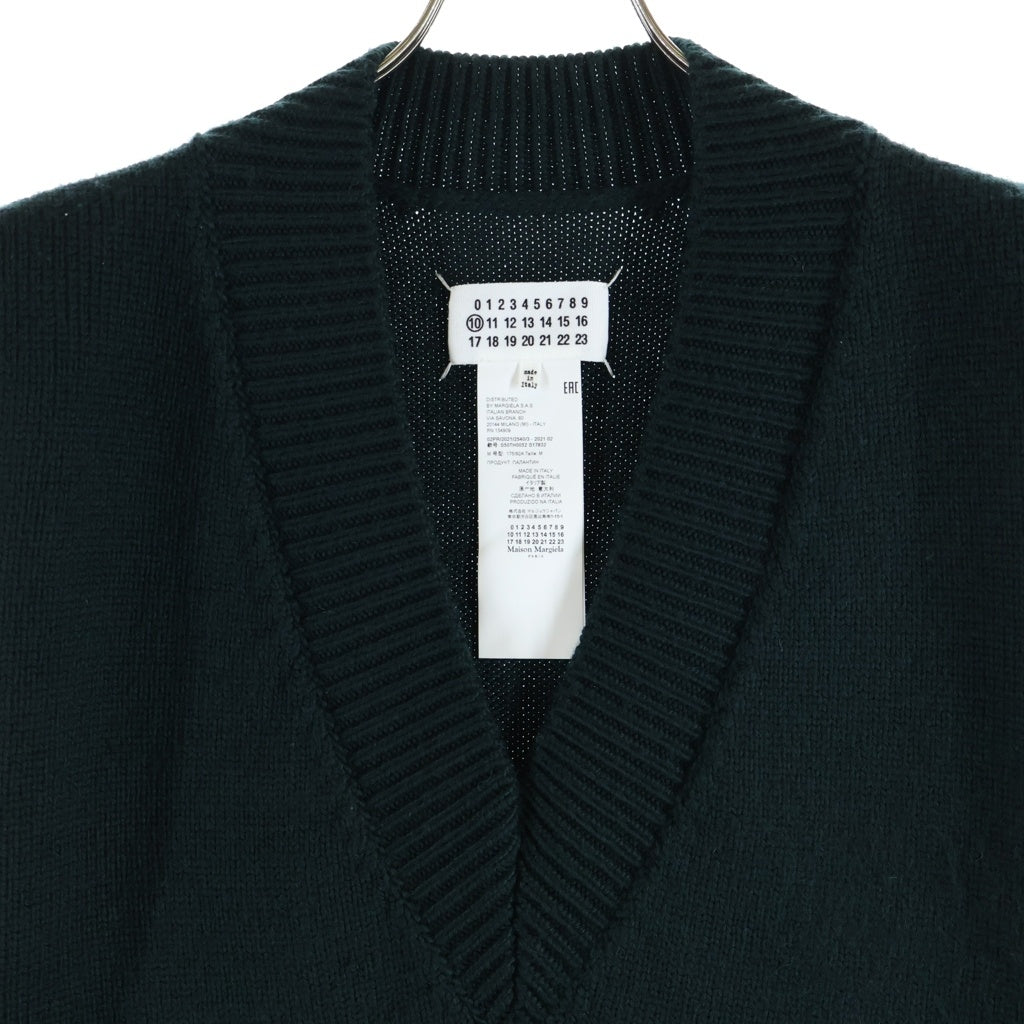 MM6 Maison Margiela(エムエムシックスメゾンマルジェラ) ジレニット ノースリーブ Vネック ウール混コットン ニットベスト グリーン レディース
