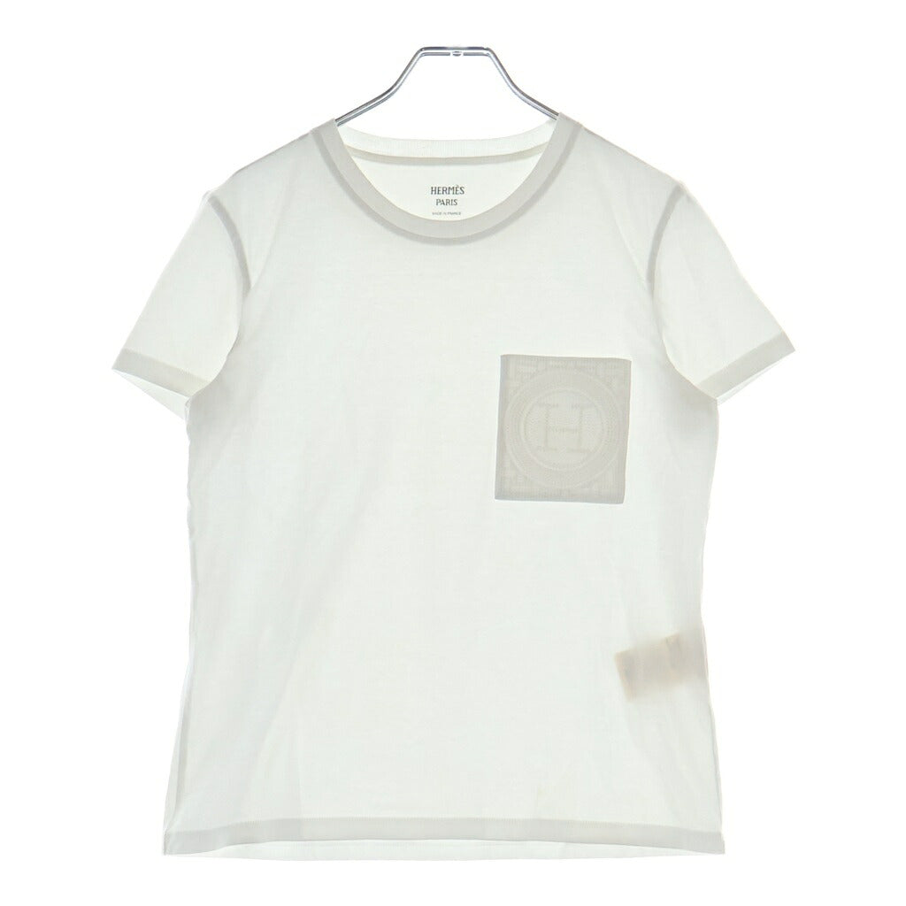 HERMES(エルメス) モザイク刺繍入り 胸ポケット 半袖Tシャツ カットソー ホワイト レディース