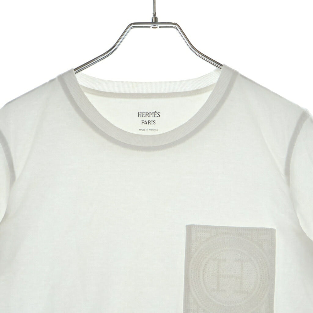 HERMES(エルメス) モザイク刺繍入り 胸ポケット 半袖Tシャツ カットソー ホワイト レディース