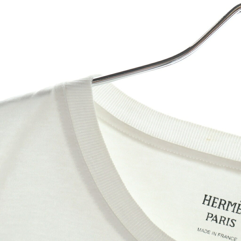 HERMES(エルメス) モザイク刺繍入り 胸ポケット 半袖Tシャツ カットソー ホワイト レディース