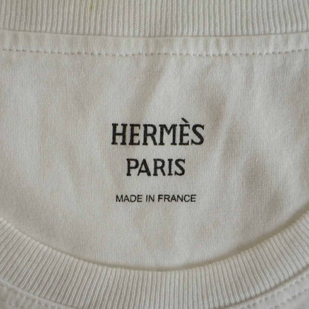 HERMES(エルメス) モザイク刺繍入り 胸ポケット 半袖Tシャツ カットソー ホワイト レディース