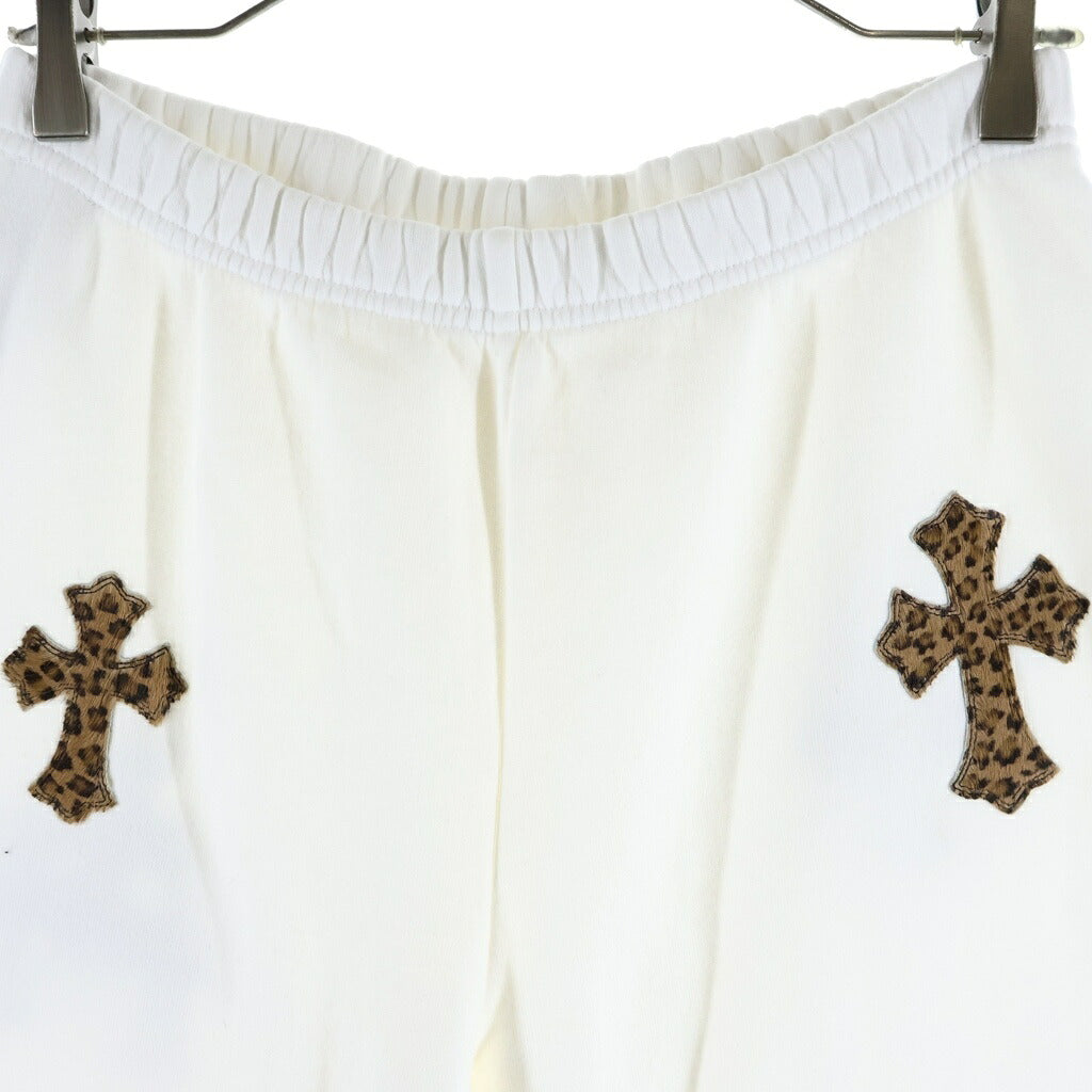 CHROME HEARTS(クロムハーツ) Y Not Multi Leather Cross Patch Sweatpants ハラコレザー/エナメル クロスパッチ スウェットロングパンツ ホワイト