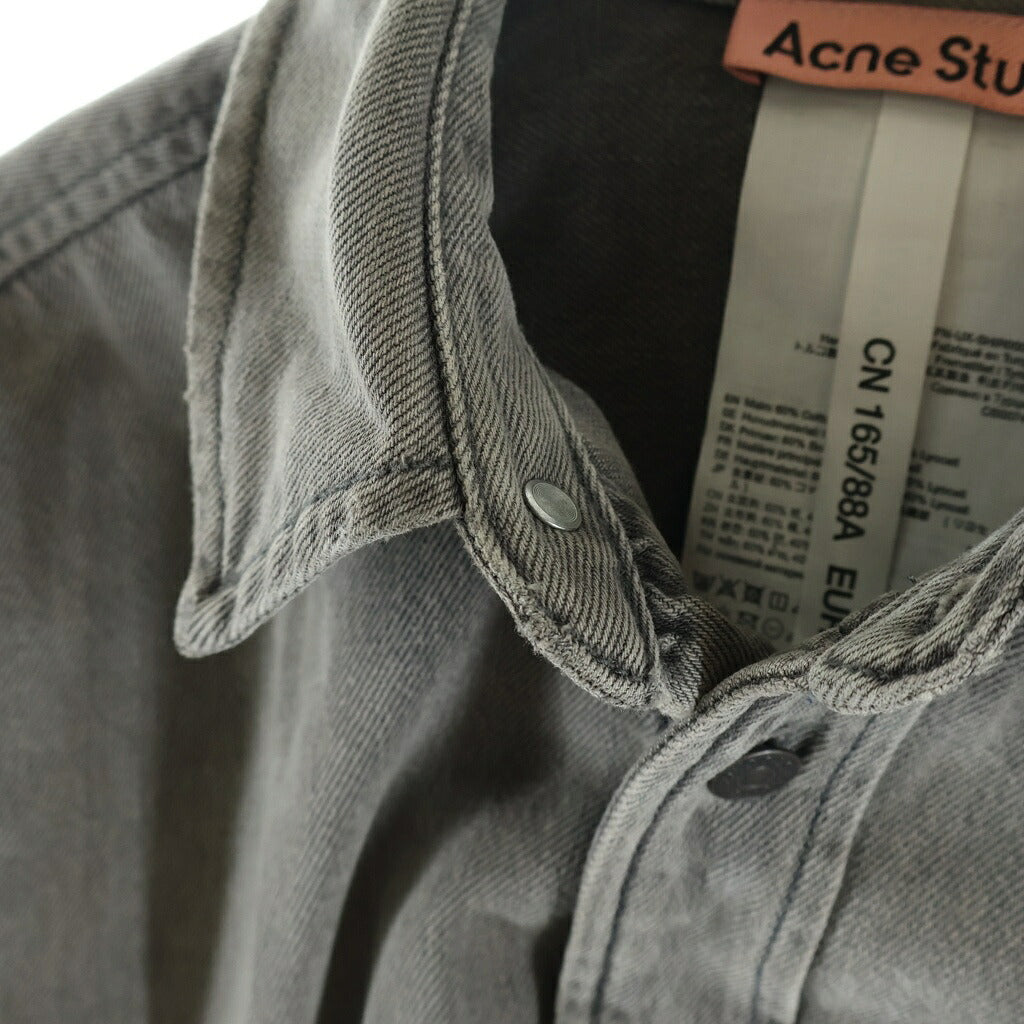 Acne Studios(アクネ ストゥディオズ) 24SS ダメージ加工 ルーズフィット デニムシャツ 長袖シャツ グレー FN-UX-SHIR000022
