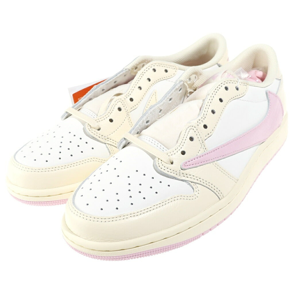 NIKE(ナイキ) ×TRAVIS SCOTT AIR JORDAN 1 RETRO LOW MUSLIN/SHY PINK IQ7604-100 ×トラヴィススコット エアジョーダン1 レトロ ロー OG ローカットスニーカー シューズ US9/27.0cm ベージュ/ピンク