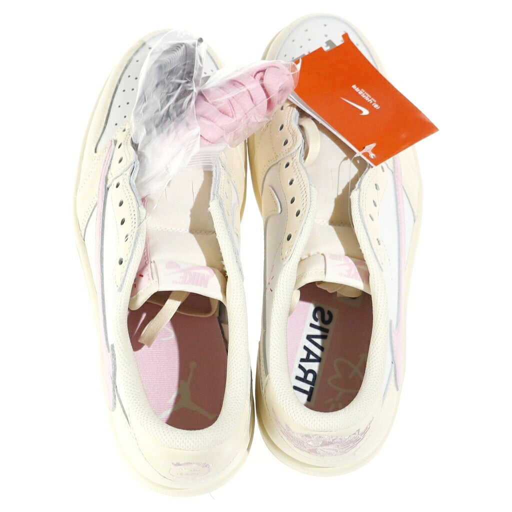 NIKE(ナイキ) ×TRAVIS SCOTT AIR JORDAN 1 RETRO LOW MUSLIN/SHY PINK IQ7604-100 ×トラヴィススコット エアジョーダン1 レトロ ロー OG ローカットスニーカー シューズ US9/27.0cm ベージュ/ピンク