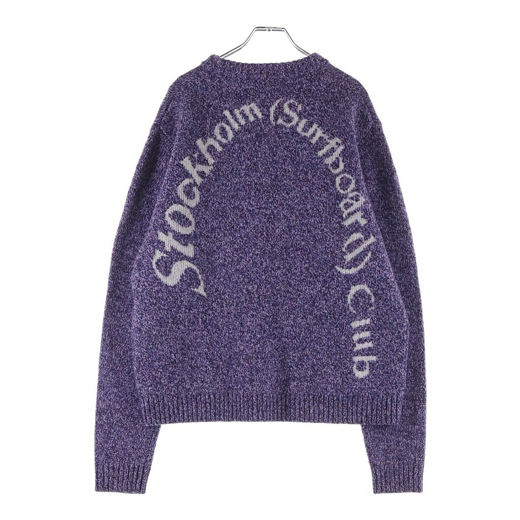 NO BRAND(ノーブランド) 【Stockholm Surfboard Club】ストックホルムサーフボードクラブ Logo Intarsia Jumper Knit Sweat ロゴデザイン ニットセーター パープル U2000149