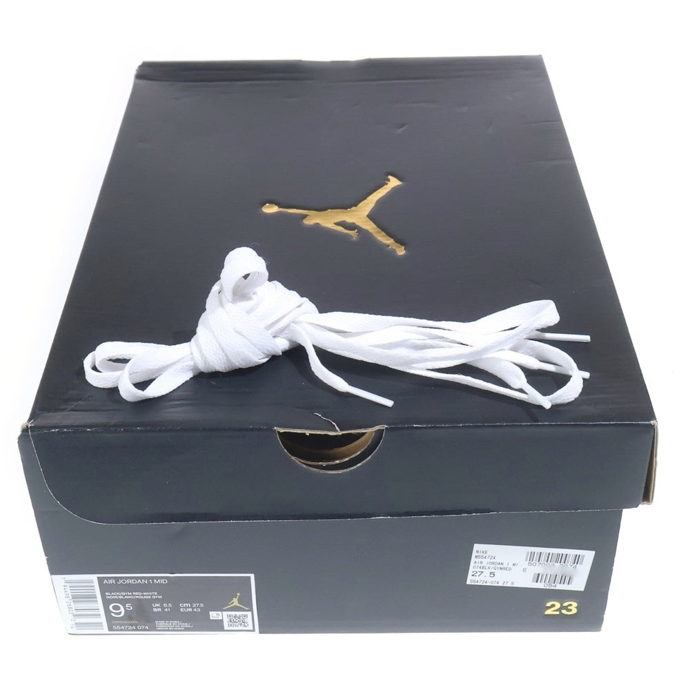 NIKE(ナイキ) AIR JORDAN 1 MID BRED 554724-074 エアージョーダン ブレッド ハイカットスニーカー シューズ ブラック/レッド US9.5/27.5cm