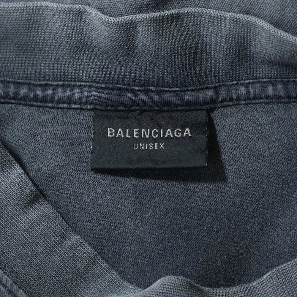 BALENCIAGA(バレンシアガ) OVERSIZED T-SHIRT フロントロゴデザイン フェード加工 クルーネック カットソー 半袖Tシャツ ブラック 811688 TRVQ7