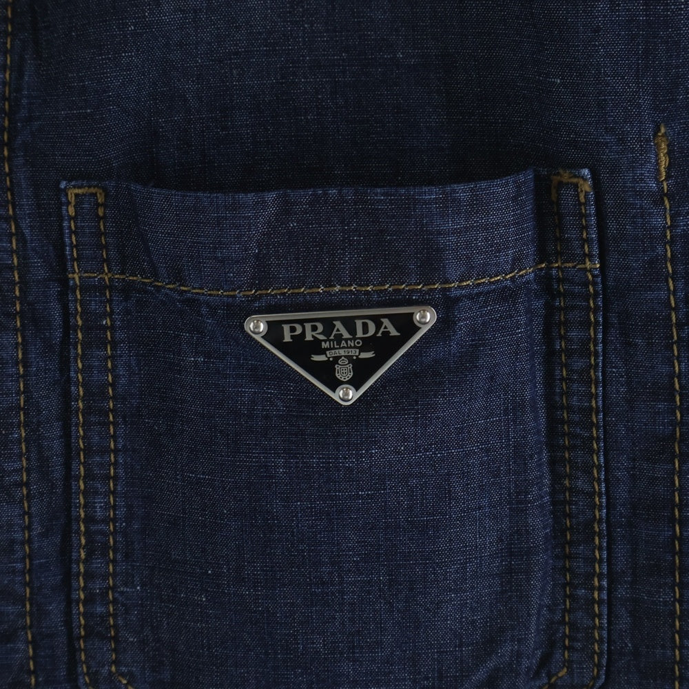 PRADA(プラダ) Triangle Logo Chambray Shirt トライアングルロゴ シャンブレー長袖シャツ ブルー GEB254