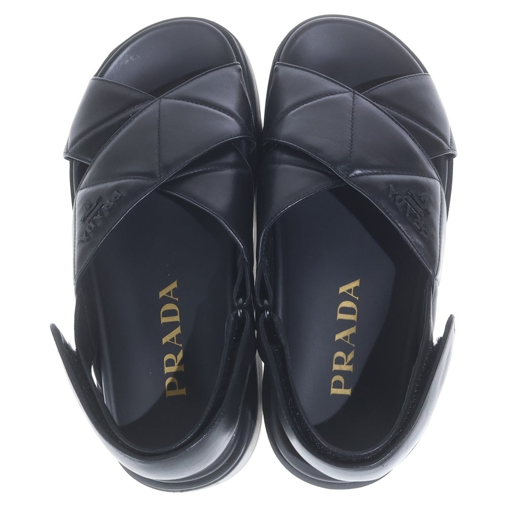 PRADA(プラダ) Nappa Leather Crisscross Flatform Sandals ナッパレザー クリスクロス フラットフォームサンダル ブラック レディース 1XZ777