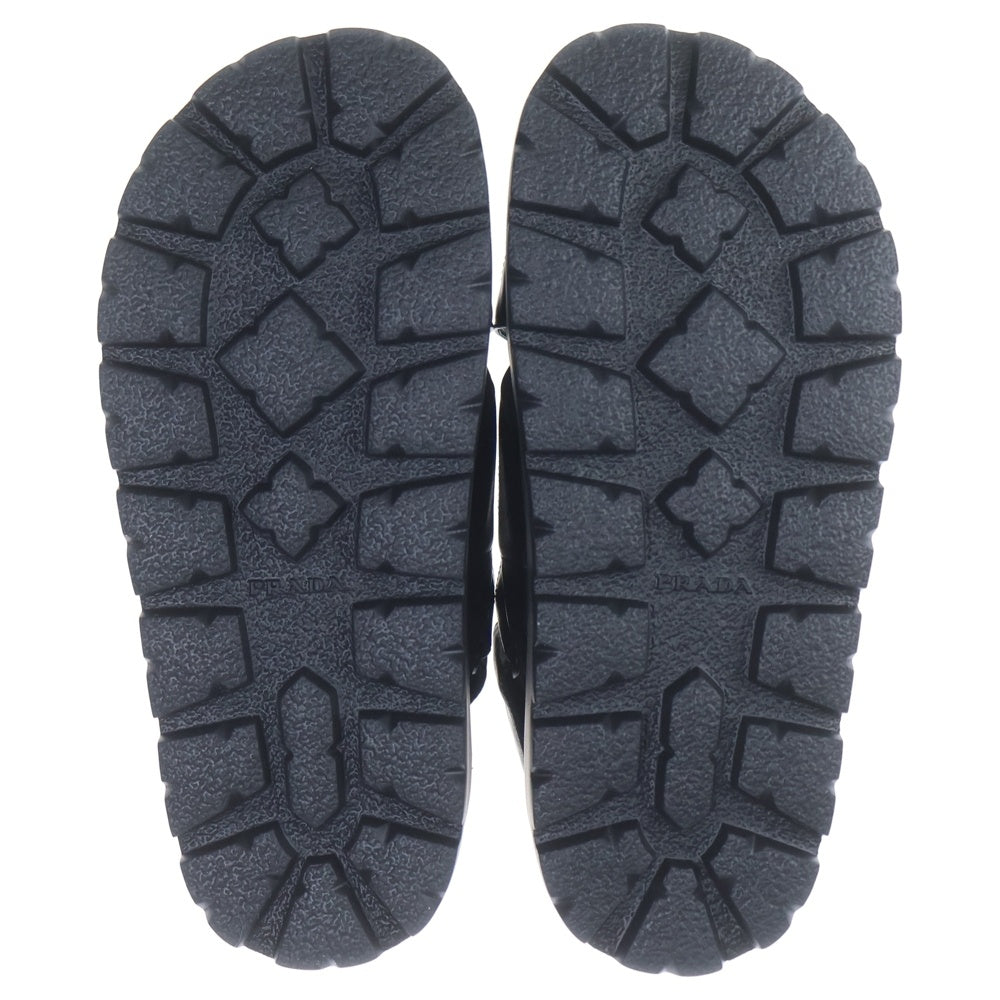 PRADA(プラダ) Nappa Leather Crisscross Flatform Sandals ナッパレザー クリスクロス フラットフォームサンダル ブラック レディース 1XZ777
