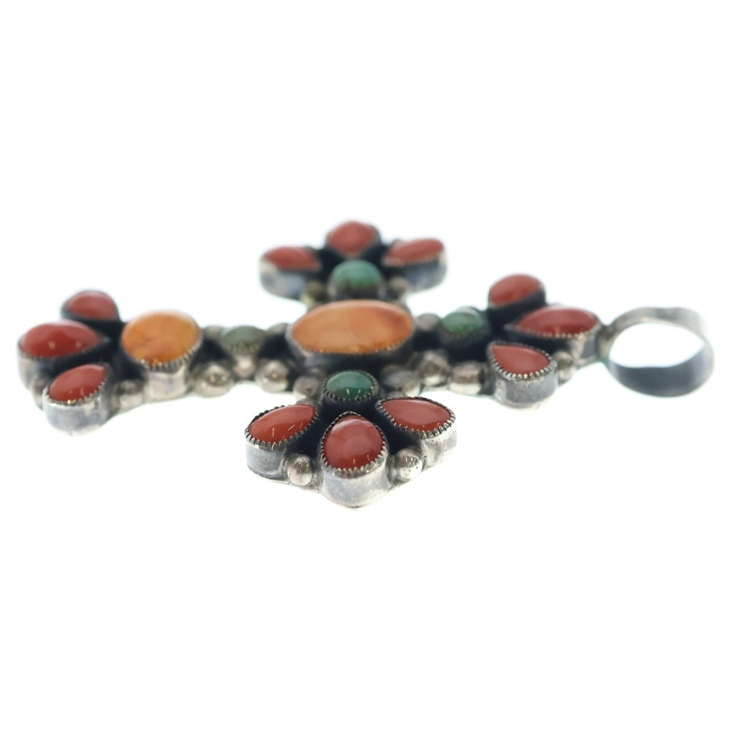 INDIAN JEWELRY(インディアンジュエリー) Don Lucas ドン ルーカス コーラル クロス ネックレス シルバー/レッド レディース