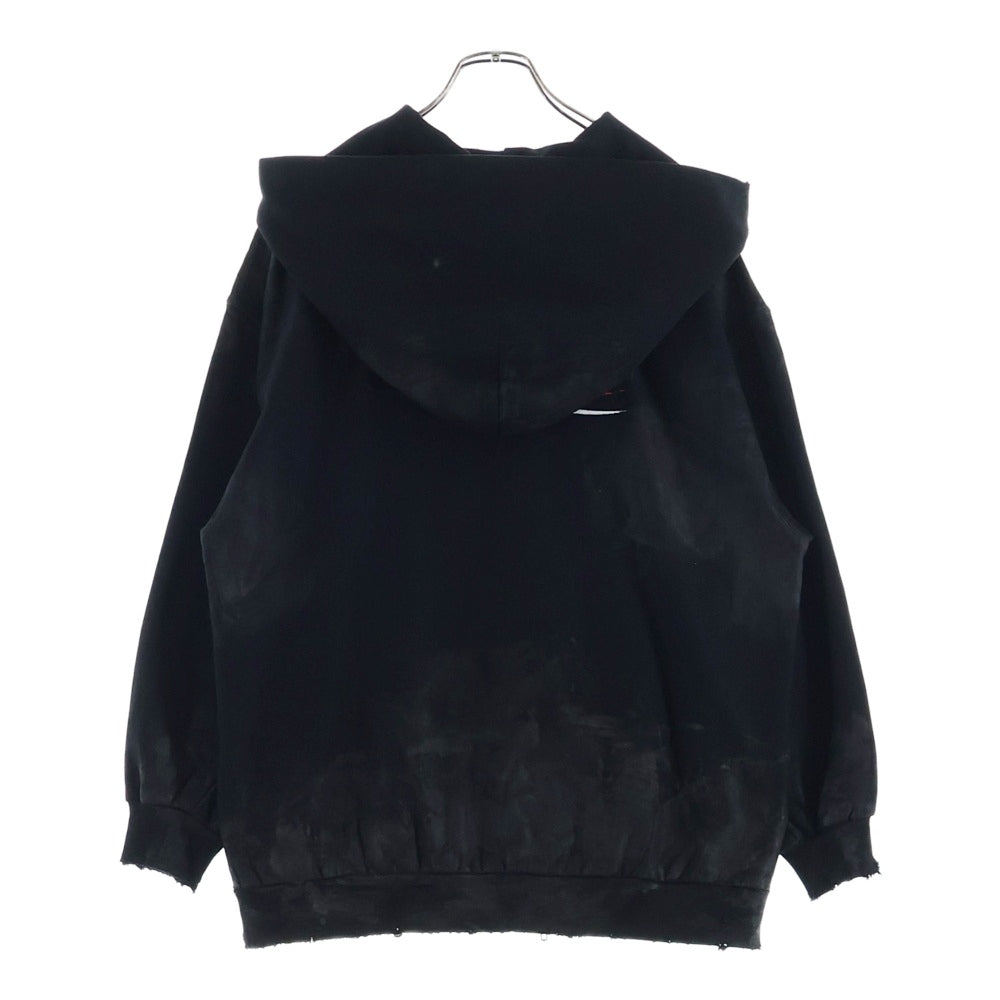 BALENCIAGA(バレンシアガ) Campaign Logo Zip Up Hoodie ダメージ加工ジップアップスウェットパーカー フーディー ブラック 720424 TNVK5