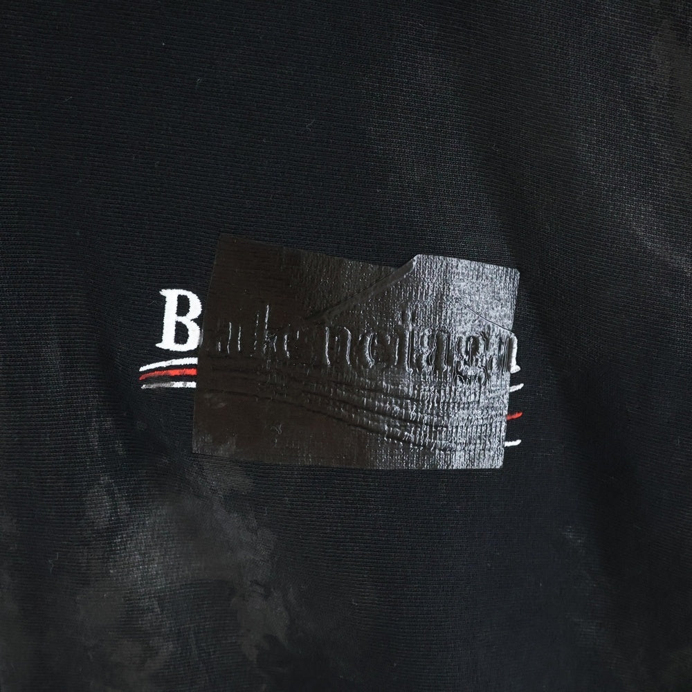 BALENCIAGA(バレンシアガ) Campaign Logo Zip Up Hoodie ダメージ加工ジップアップスウェットパーカー フーディー ブラック 720424 TNVK5
