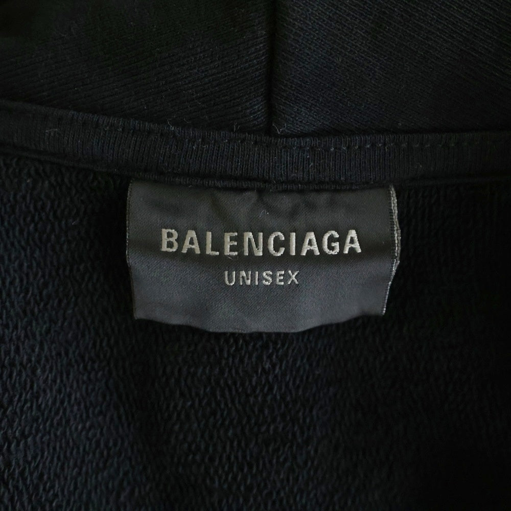 BALENCIAGA(バレンシアガ) Campaign Logo Zip Up Hoodie ダメージ加工ジップアップスウェットパーカー フーディー ブラック 720424 TNVK5