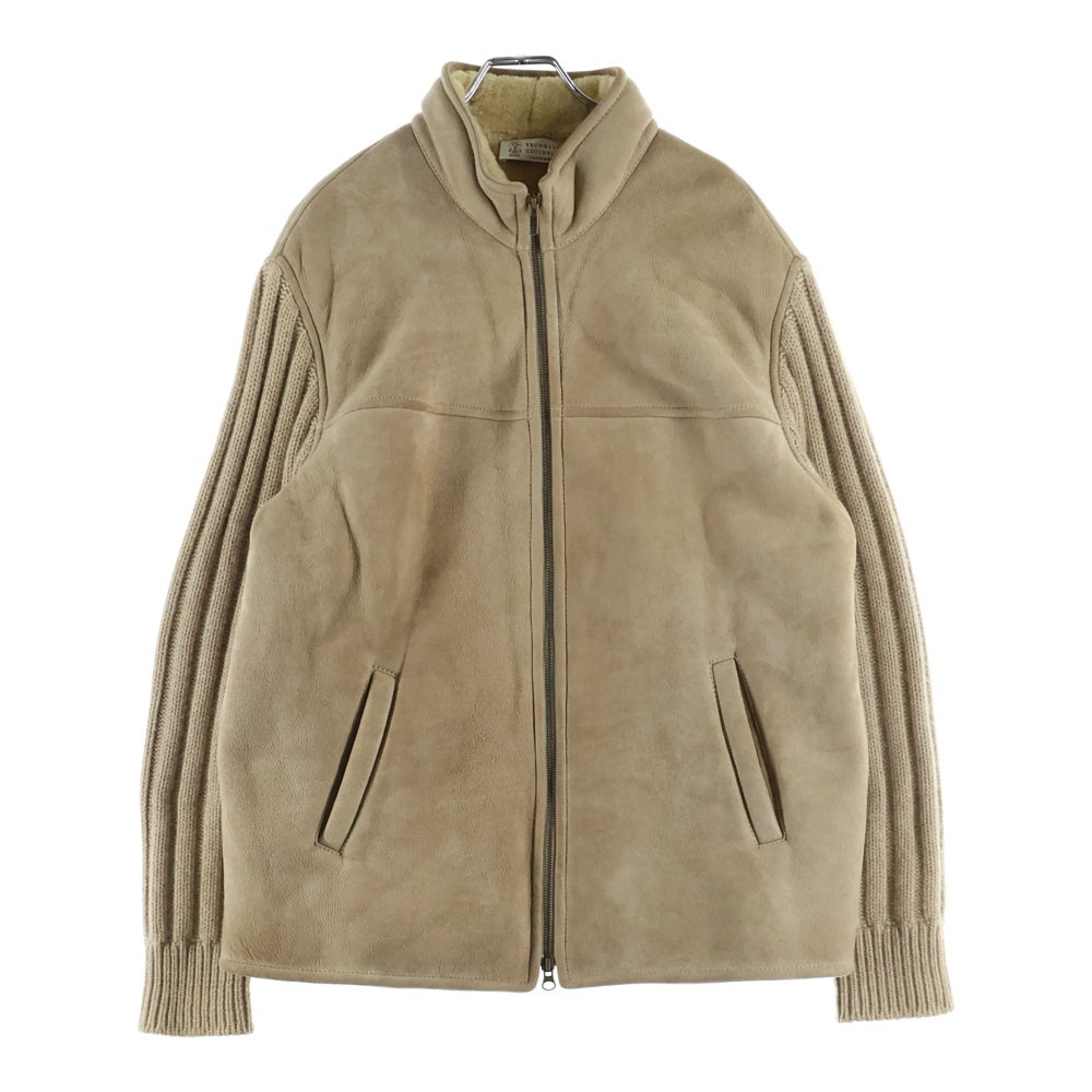BRUNELLO CUCINELLI(ブルネロクチネリ) カシミヤ アームニット スエード レザー ムートン ジャケット ベージュ